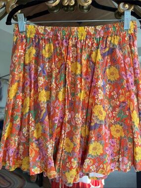 Spell Orange Floral Mini Skirt with Yellow & Pink Blooms
